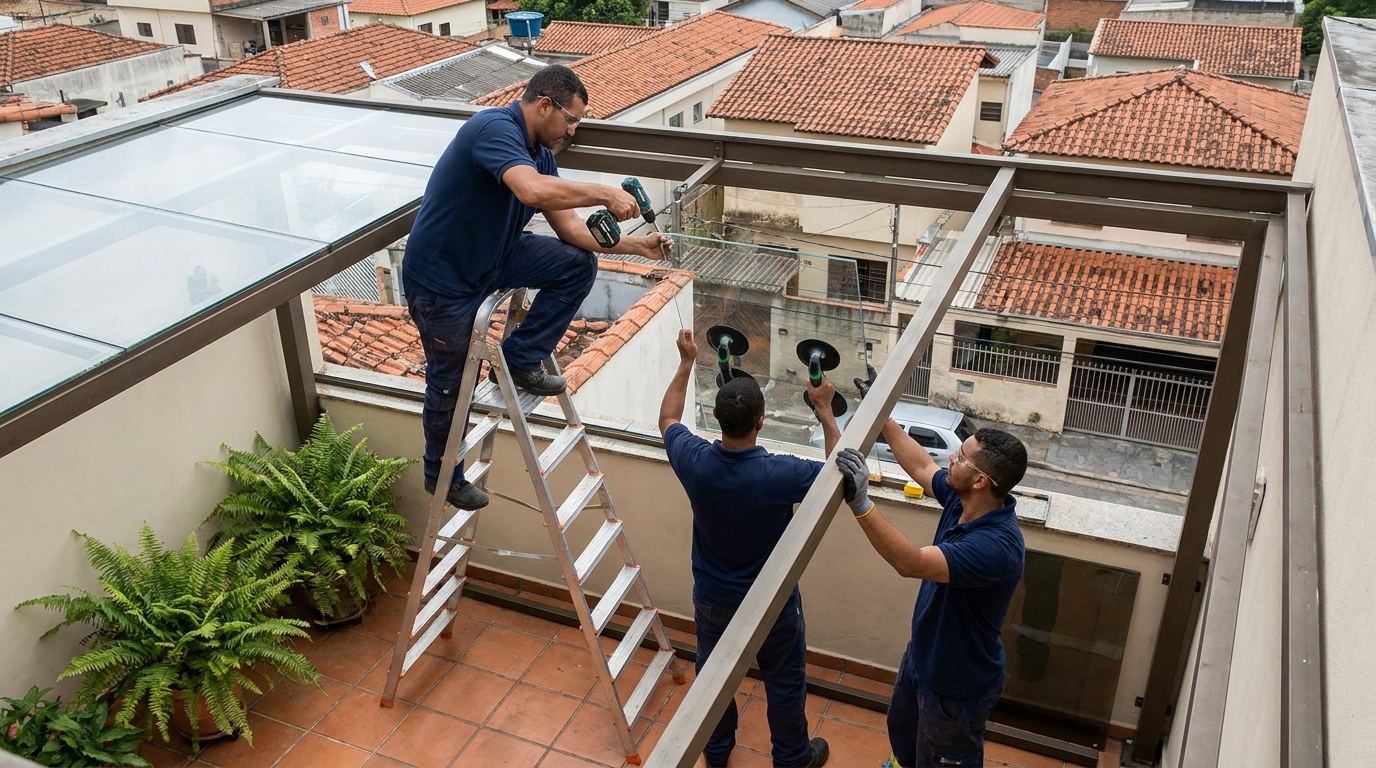 Cobertura de vidro em terraço com telhados em Anápolis-GO