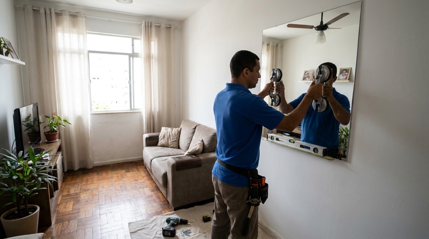 Espelho sob medida com parquet em Anápolis-GO